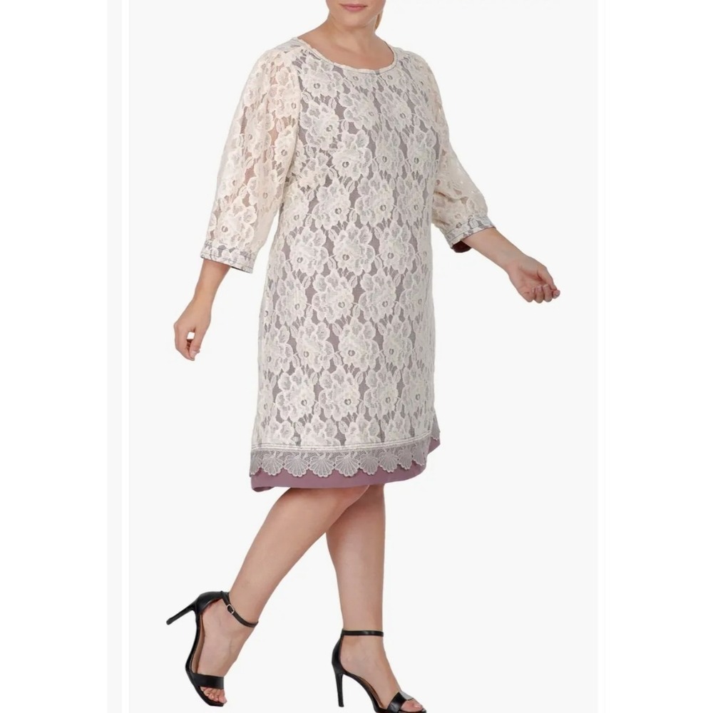Standards & Practices Ivory Lace Mauve Shift Dress‎ 16 SD5201782P